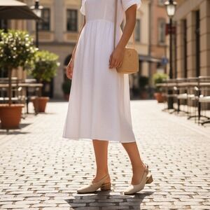 NIB!‎ Talbots Beige Textured Slingback Low Block Heel Almond Toe Pumps Shoes